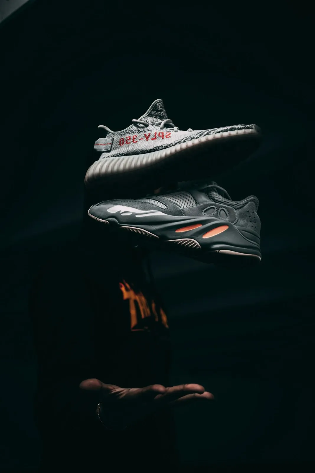 Sneakers in a dark studio